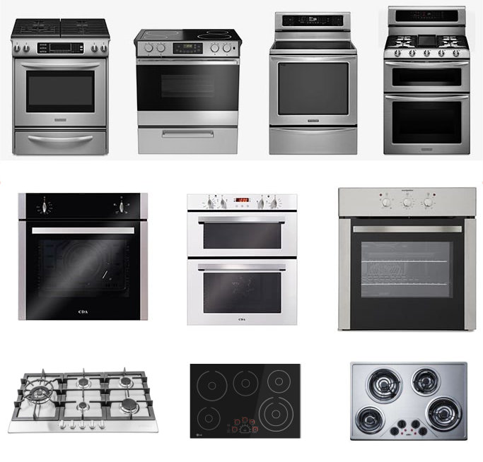 Image of the types of ovens and cook tops we repair.